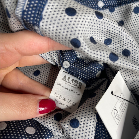 Anthropologie 10 Alice Temperley Silk $450 Polka Dot Dress Strapless Blue White - Picture 12 of 12